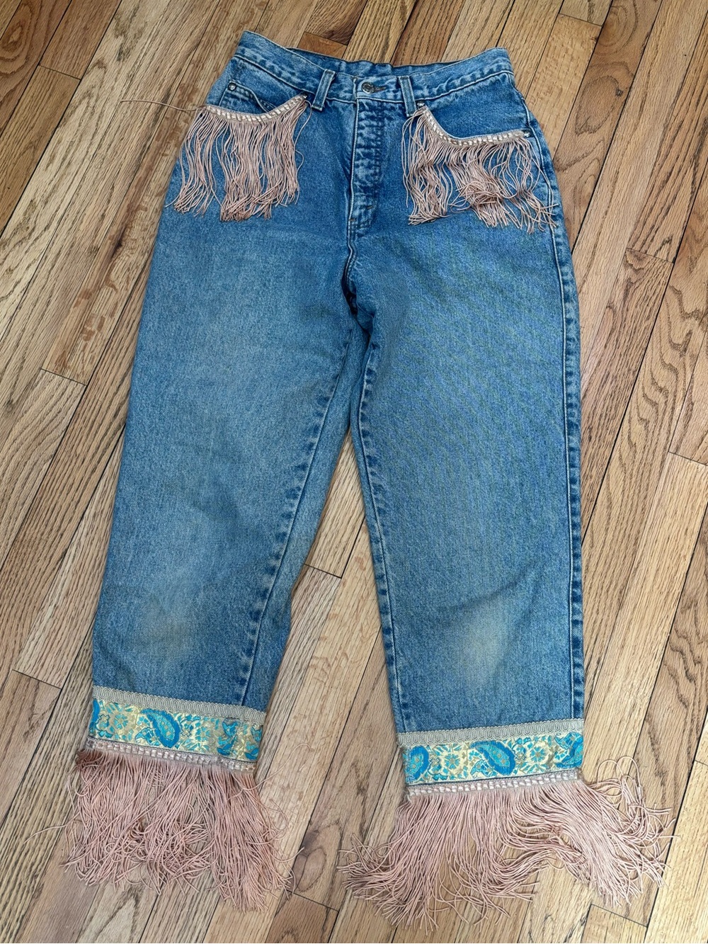 VTG 90s Levi's 569 upcycled fringe paisley jeans loose straight fit 900 series - Picture 2 of 12
